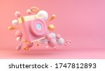 pink and gold camera surrounded ... | Shutterstock . vector #1747812893