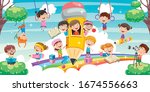 cute children playing at... | Shutterstock .eps vector #1674556663