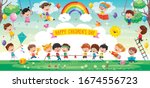 cute children playing at... | Shutterstock .eps vector #1674556723