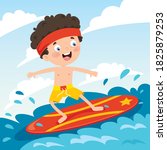 Happy Cartoon Character Surfing ...