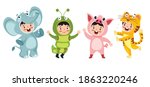 funny children waering animal... | Shutterstock .eps vector #1863220246