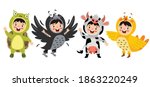 funny children waering animal... | Shutterstock .eps vector #1863220249