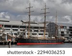 Restored three-masted, iron-hulled, AD 1874 built barque ship on display at Wharf 7 outside the Australian National Maritime Museum and preserved as a museum ship. Darling Harbour-Sydney-NSW-Australia