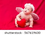 Baby Cupid On Red Background