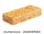 Oat flapjack with nuts isolated on white.