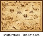 old pirate map  vector worn... | Shutterstock .eps vector #1864245526