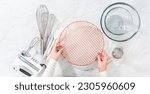 Small photo of Flay lay. Kitchen tools for baking bundt cakes on the kitchen counter.