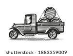 retro farm truck with barrels... | Shutterstock .eps vector #1883359009