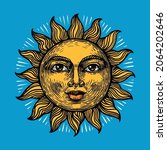 sun with face  vintage vector... | Shutterstock .eps vector #2064202646