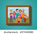 family photo on wall in wooden... | Shutterstock .eps vector #657443080