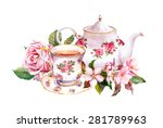 Teacup And Tea Pot With Pink...
