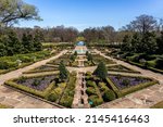 Small photo of Fort Worth, Texas, USA - March 27th, 2022: Beautiful view at the flower bed cascade in the Fort Worth Botanical Garden in springtime