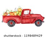 red harvest truck with pumpkins ... | Shutterstock . vector #1198489429