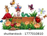 Different animal garden with timber isolated illustration