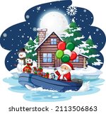 snowy night with santa claus in ... | Shutterstock .eps vector #2113506863
