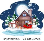 snowy night with santa claus on ... | Shutterstock .eps vector #2113506926