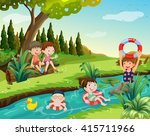 Children Swimming In The River...