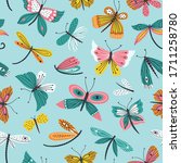 cute hand drawn insects vector... | Shutterstock .eps vector #1711258780