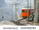 Small photo of Train near the Gornergrat Bahn Railway, a mountain rack railway near Zermatt town in the Valais canton of Switzerland, Europe