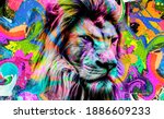 Lion Head In Colorful Graffiti...