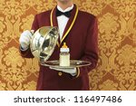 Butler with Silver Tray and Bottle of Milk