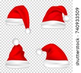 christmas santa claus hats set. ... | Shutterstock .eps vector #740933509