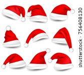 christmas santa claus hats with ... | Shutterstock .eps vector #756408130