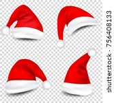 christmas santa claus hats with ... | Shutterstock .eps vector #756408133