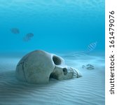 Skull On Sandy Ocean Bottom...