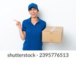 Small photo of Delivery caucasian woman isolated on white background intending to realizes the solution while lifting a finger up