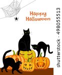 spider webs  black cat and bats ... | Shutterstock . vector #498055513