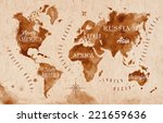 World Map In Old Style  Brown...