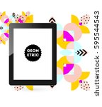 tablet pc icon with memphis... | Shutterstock .eps vector #595544543