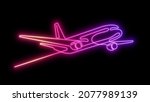 neon flying plane. airplane.... | Shutterstock . vector #2077989139