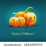 angry pumpkins with angry gre... | Shutterstock . vector #1824209573