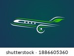 airplane eco green lines logo... | Shutterstock .eps vector #1886605360