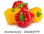 red and yellow peppers isolated on white background