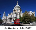 St. Paul's Cathedral and red bus in London