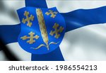 3D Illustration of a waving Finland city flag of Loimaa