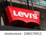 Small photo of ISTANBUL, TURKEY, OCTOBER 27, 2020: The levi's logo on the shop window, Levi Strauss Co. is an American clothing company known worldwide for its Levi's brand of denim jeans.