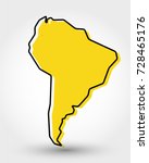 yellow outline map of South America, stylized concept