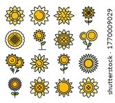 Sunflower Icons Set. Outline...