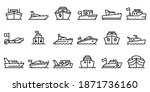 Rescue Boat Icons Set. Outline...