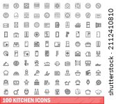 100 kitchen icons set. outline... | Shutterstock .eps vector #2112410810