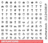 100 plant icons set. outline... | Shutterstock .eps vector #2112410819