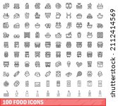 100 food icons set. outline... | Shutterstock .eps vector #2112414569