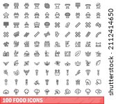 100 food icons set. outline... | Shutterstock .eps vector #2112414650