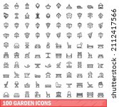100 garden icons set. outline... | Shutterstock .eps vector #2112417566