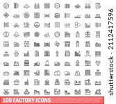 100 factory icons set. outline... | Shutterstock .eps vector #2112417596