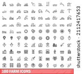 100 farm icons set. outline... | Shutterstock .eps vector #2112417653